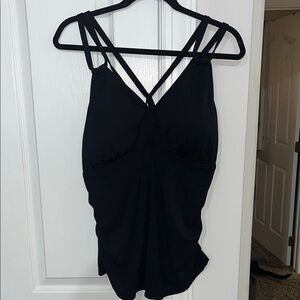 NWT SHEIN Curve Swim 2 piece black ribbed knit strappy tankini Size 3XL